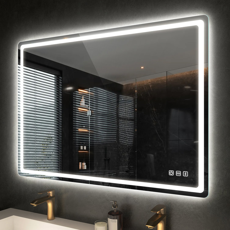 Abbagail Super Bright LED Bathroom Mirror Bluetooth Dimmable Defog Wall Mount Outlet